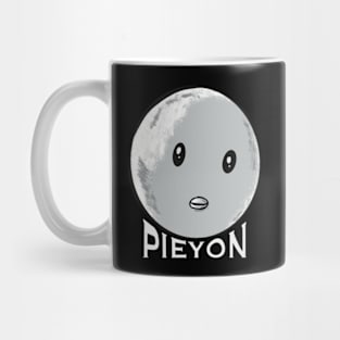 Oshi no Ko or My Star Anime Characters Pieyon the Chick Head Muscle Man with Aesthetic White Lettering in Black and White Mug